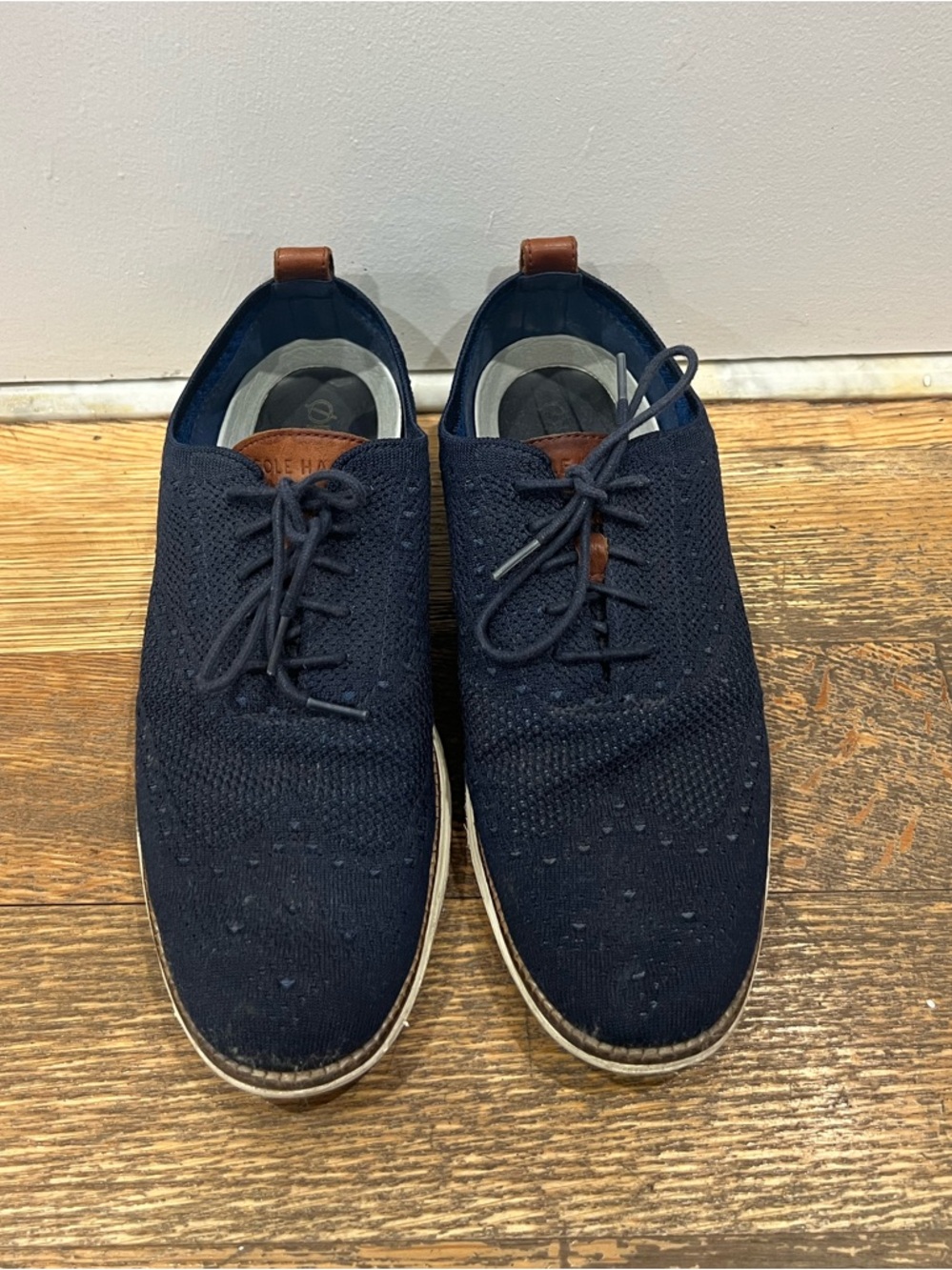 Cole Haan Navy Knit Lace-Up Shoes with Brown Accents